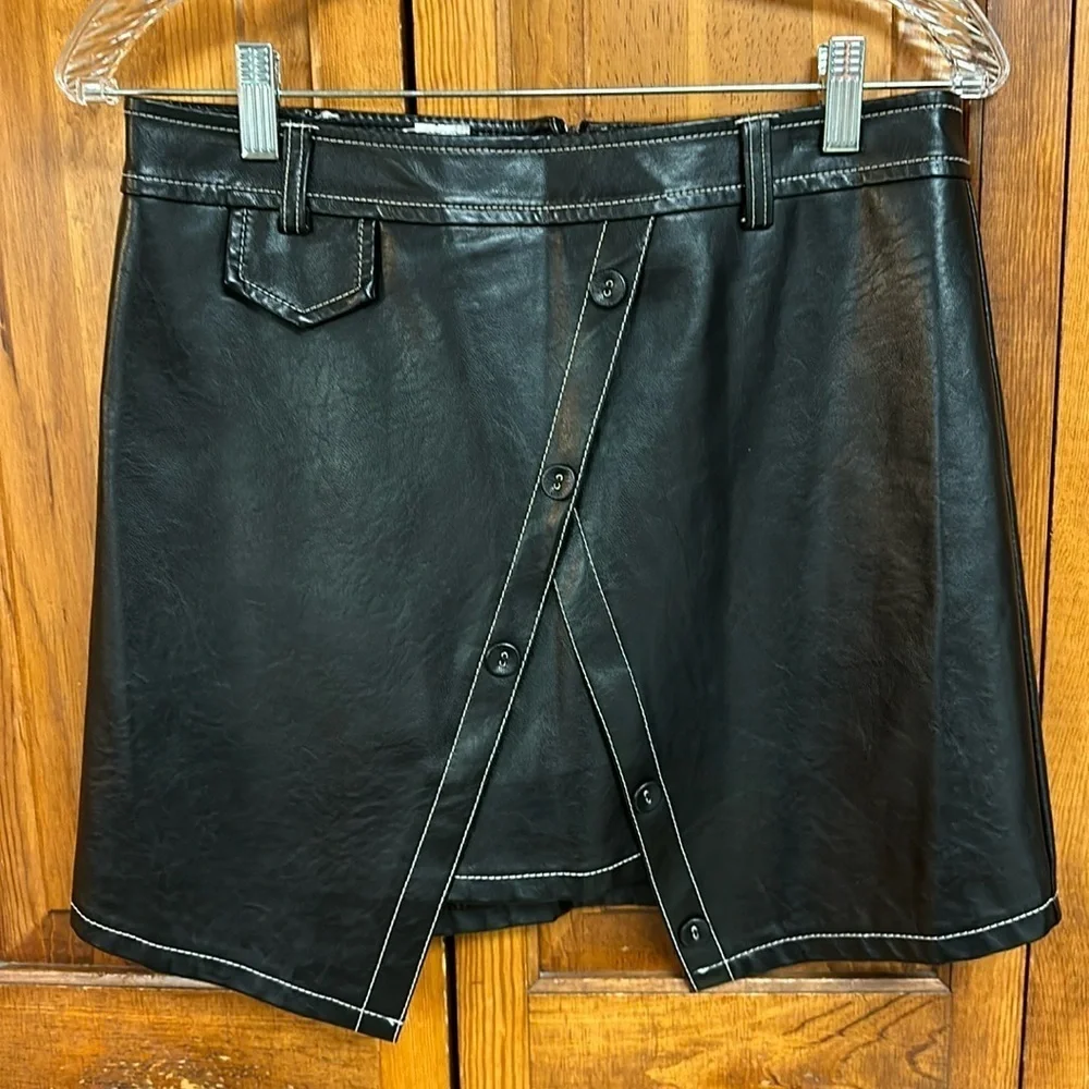 Storets Faux Leather Asymmetrical Black Skirt Jr L